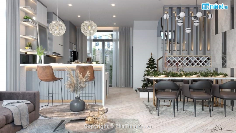 Nội thất phòng khách bếp,phòng khách bếp,Sketchup bếp,Nội thất